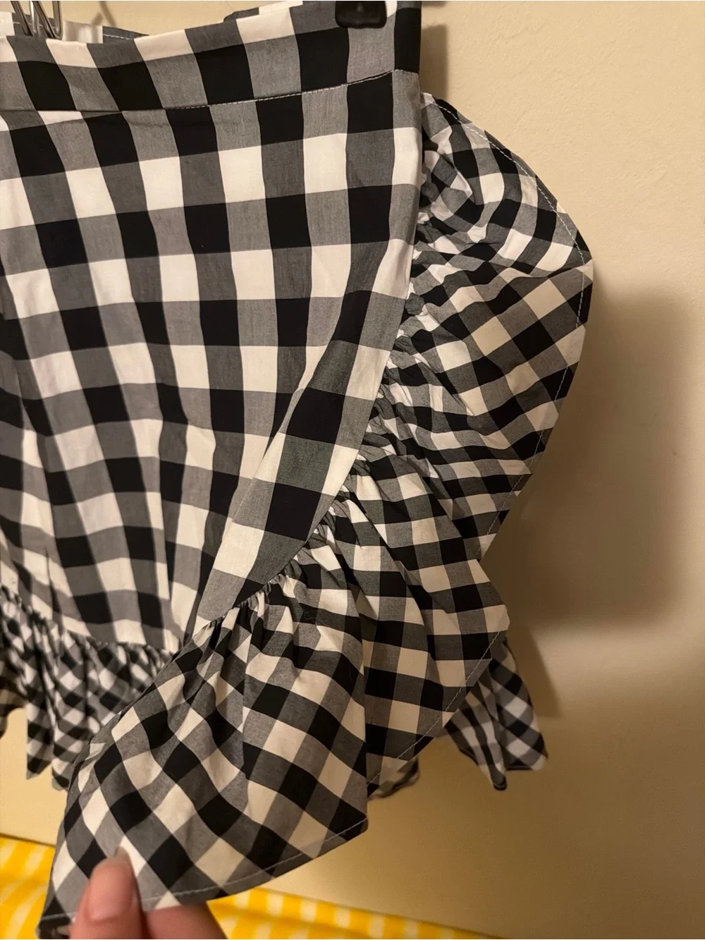 J. Crew Black White Gingham Ruffle Faux Wrap Mini Skirt Cotton Size 0